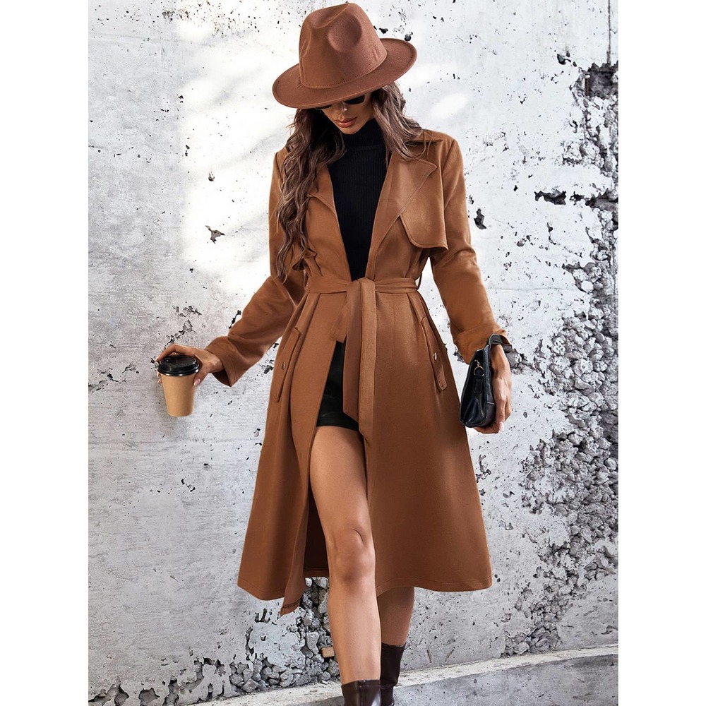 minimalist Lapel collar Belted trench Coat